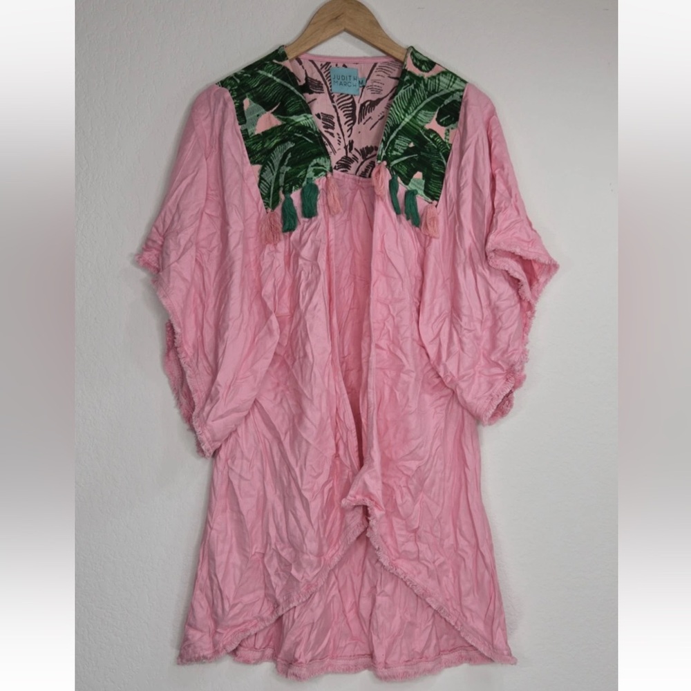 Judith March Pink Green Palm Springs Tassel Fringe Kimono Size M Womens